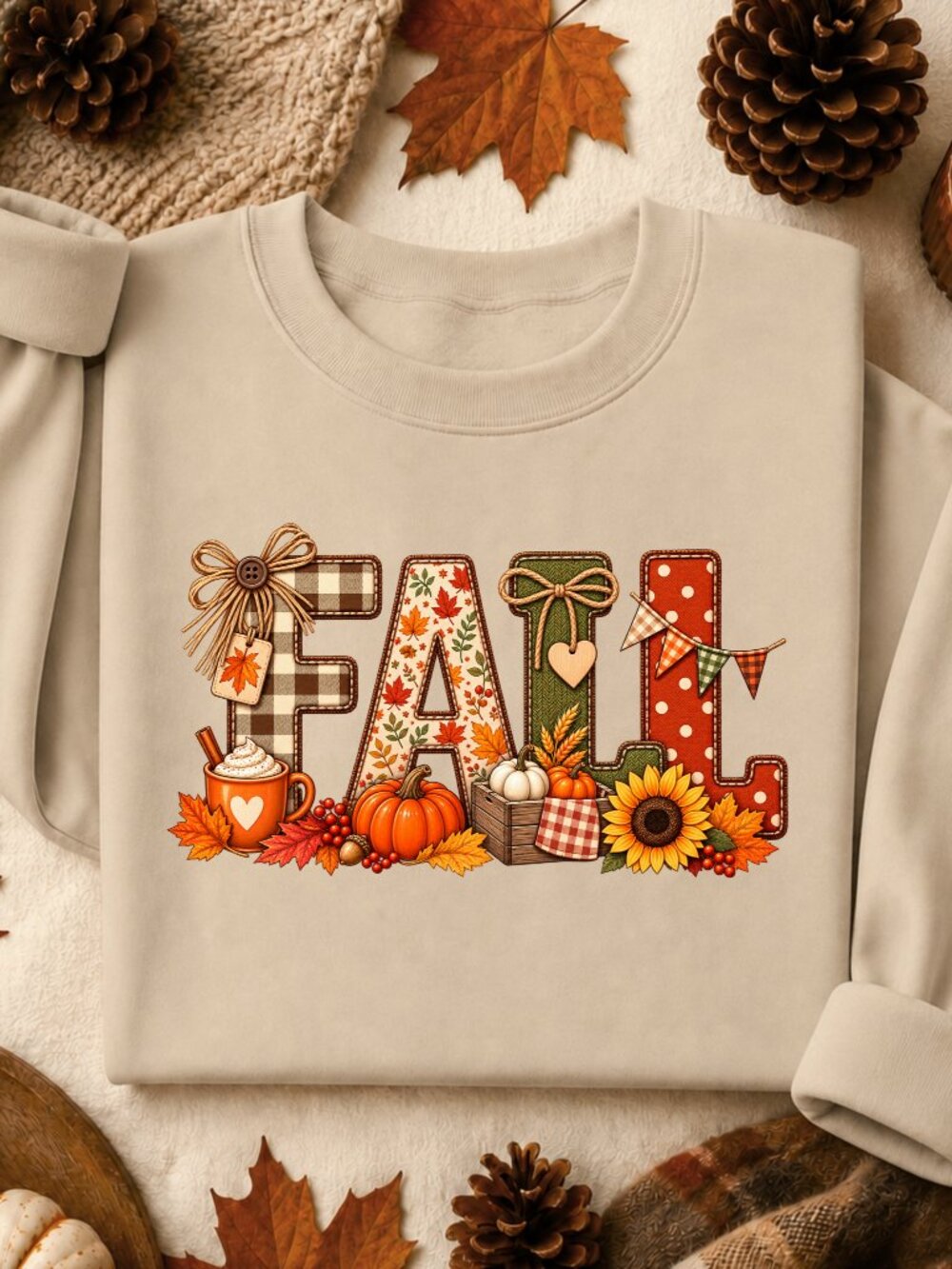 Fall Sweatshirt Graphic Crewneck Applique Coquette Cozy Autumn Vibes Pumpkin
